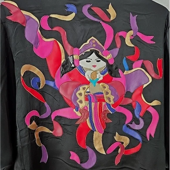 80s Silk Kimono Jacket & Top L Geisha Art To Wear 2pc RARE Colorful Della-Sport - Picture 2 of 12